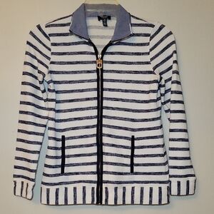 Jones‎ New York Striped Zipper Cardigan - Navy and White Woman's S Nautical
